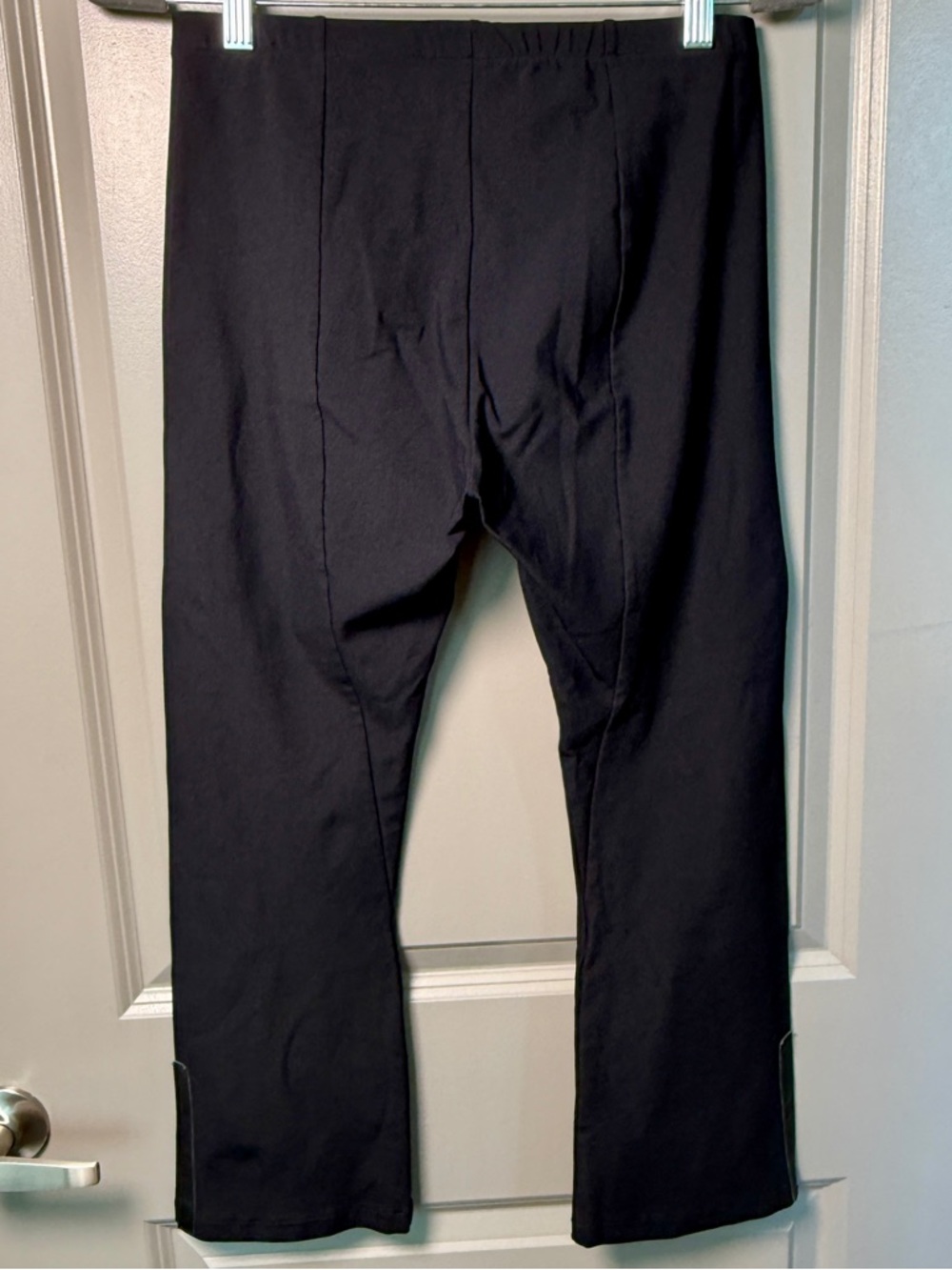 Elaine Kim Black Flare Pants | Leather Trim Tab Minimalist | Sz L | Made in USA - Picture 2 of 9